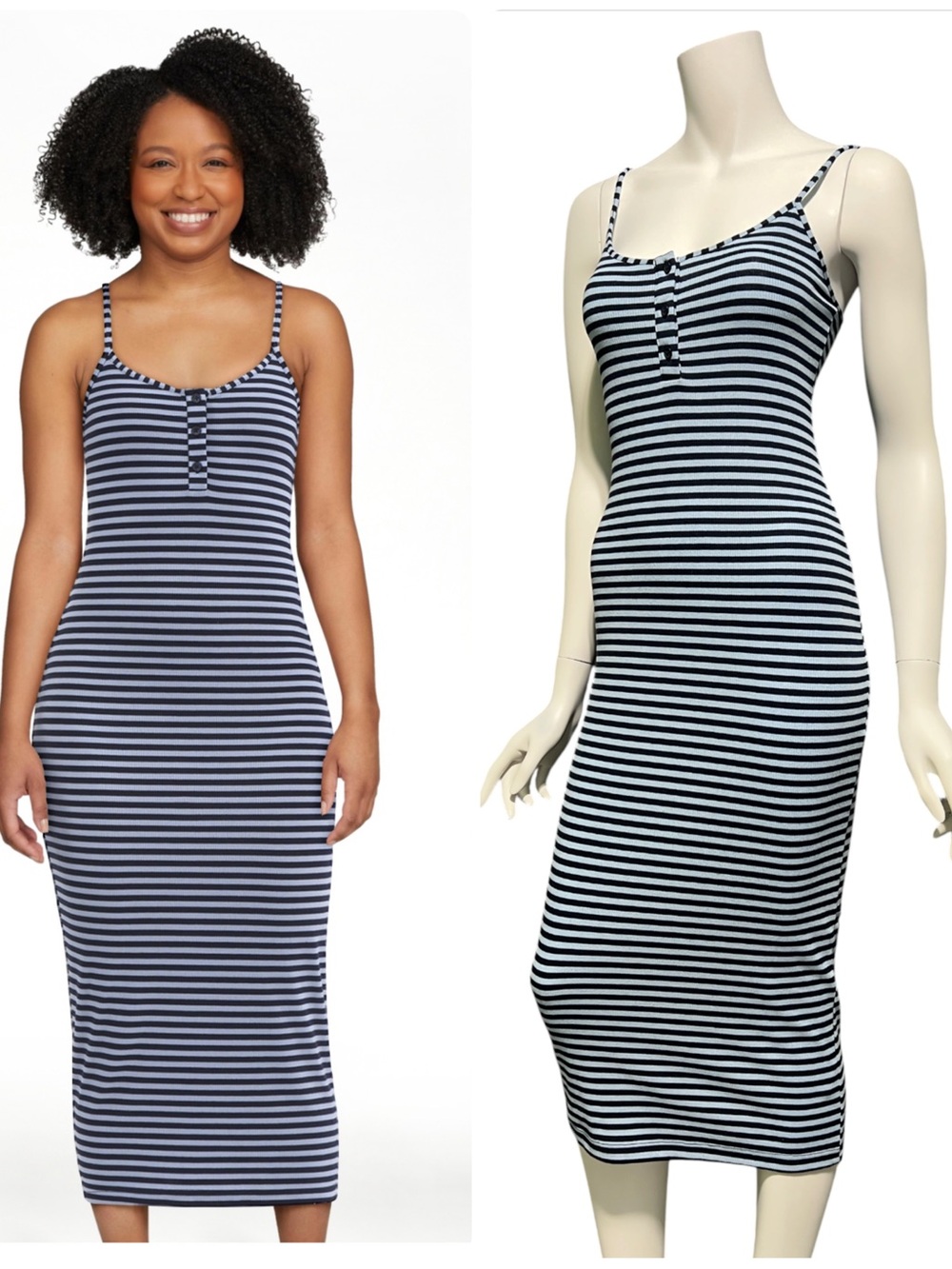 NWOT No Boundaries Ribbed Striped Camo Midi Dress Vender Blue S